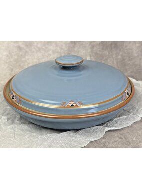 Rare Stoneware Tortilla Warmer Noritake Blue Adobe 8678 Made in Japan Mint VTG